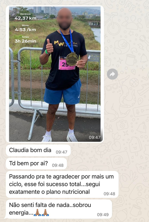 Atleta acompanhada pela Clau — maratona
